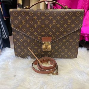 Authentic LOUIS VUITTON Porte Documents Bandouliere Hand Bag Monogram Bag